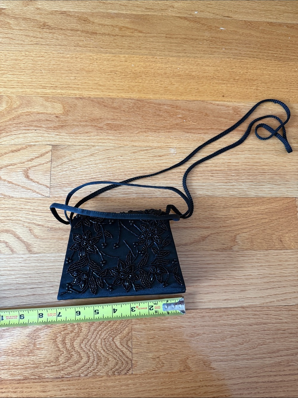 Black Beaded Floral Evening Crossbody Bag